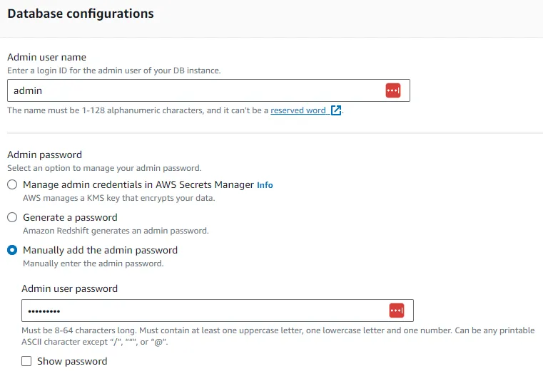 Database configuration